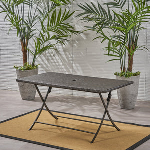 English Elm Christopher Knight Home® - RIAD Foldable Rectangle Dining Table Brown Multi Rattan – Sturdy Iron Frame, Seats 6, No Assembly Needed 61381.00MBRN