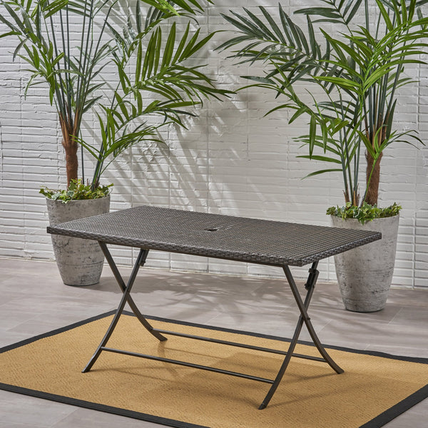 English Elm Christopher Knight Home® - RIAD Foldable Rectangle Dining Table Brown Multi Rattan – Sturdy Iron Frame, Seats 6, No Assembly Needed 61381.00MBRN