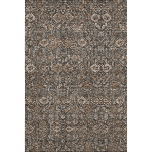 HomeRoots 5' Chocolate and Gray Tribal Washable Area Rug - Durable, UV-Protected, Stain-Resistant Design! 649860