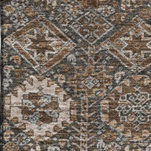 HomeRoots 5' Chocolate and Gray Tribal Washable Area Rug - Durable, UV-Protected, Stain-Resistant Design! 649860