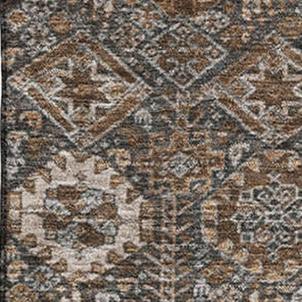 HomeRoots 5' Chocolate and Gray Tribal Washable Area Rug - Durable, UV-Protected, Stain-Resistant Design! 649860