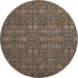 HomeRoots 8' Chocolate and Gray Tribal Round Rug - Durable, Washable, UV Protected, Perfect for High-Traffic Areas 649861