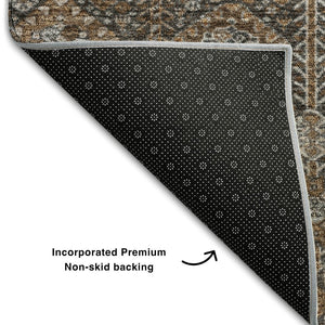 HomeRoots 8' Chocolate and Gray Tribal Round Rug - Durable, Washable, UV Protected, Perfect for High-Traffic Areas 649861