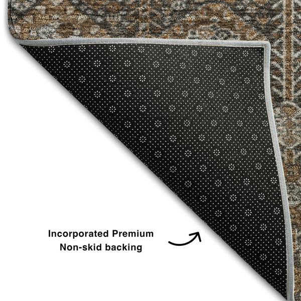 HomeRoots 8' Chocolate and Gray Tribal Round Rug - Durable, Washable, UV Protected, Perfect for High-Traffic Areas 649861