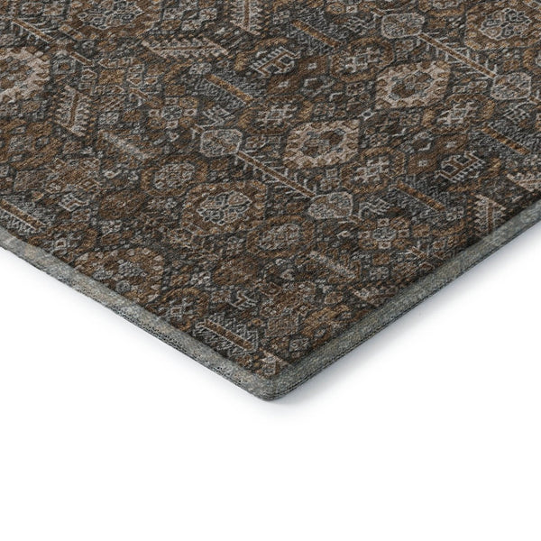 HomeRoots 8' Chocolate and Gray Tribal Round Rug - Durable, Washable, UV Protected, Perfect for High-Traffic Areas 649861