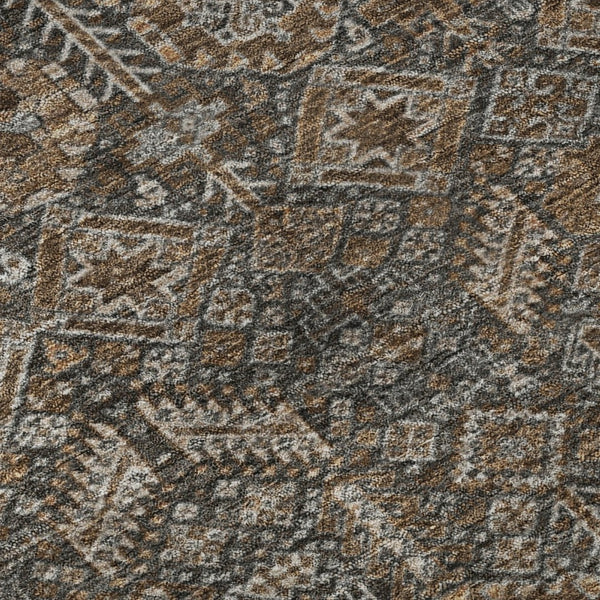 HomeRoots 8' Chocolate and Gray Tribal Round Rug - Durable, Washable, UV Protected, Perfect for High-Traffic Areas 649861