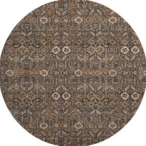 HomeRoots 8' Chocolate and Gray Tribal Round Rug - Durable, Washable, UV Protected, Perfect for High-Traffic Areas 649861