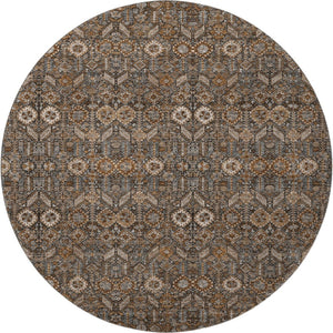 HomeRoots 8' Chocolate and Gray Tribal Round Rug - Durable, Washable, UV Protected, Perfect for High-Traffic Areas 649861