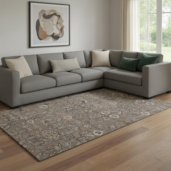 HomeRoots 8' X 10' Chocolate and Gray Tribal Washable Area Rug - Durable, Stain Resistant, UV Protected Elegance 649862