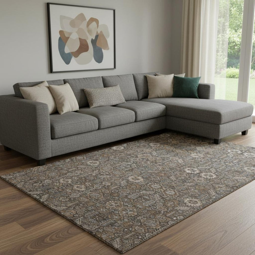 HomeRoots 9' X 12' Chocolate and Gray Tribal Area Rug - Washable, UV Protected, Perfect for Family Spaces! 649863