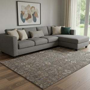 HomeRoots 9' X 12' Chocolate and Gray Tribal Area Rug - Washable, UV Protected, Perfect for Family Spaces! 649863