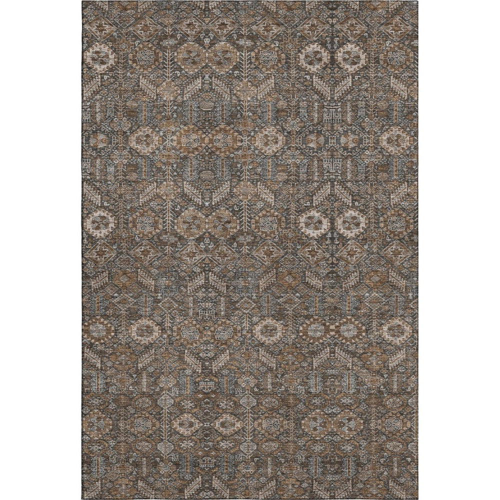 HomeRoots 9' X 12' Chocolate and Gray Tribal Area Rug - Washable, UV Protected, Perfect for Family Spaces! 649863