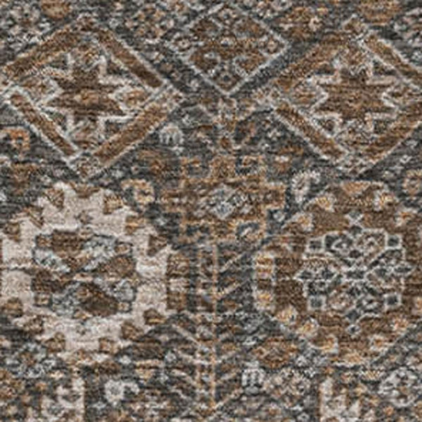 HomeRoots 9' X 12' Chocolate and Gray Tribal Area Rug - Washable, UV Protected, Perfect for Family Spaces! 649863