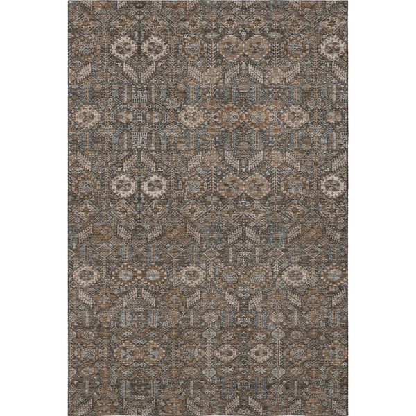 HomeRoots 9' X 12' Chocolate and Gray Tribal Area Rug - Washable, UV Protected, Perfect for Family Spaces! 649863