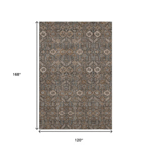 HomeRoots 10' Chocolate and Gray Tribal Area Rug – Washable, UV-Protected, Stain-Resistant, Non-Slip Design! 649864