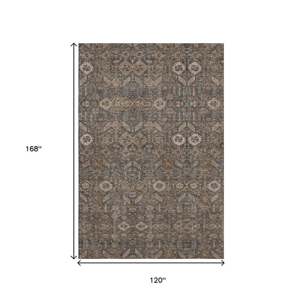 HomeRoots 10' Chocolate and Gray Tribal Area Rug – Washable, UV-Protected, Stain-Resistant, Non-Slip Design! 649864