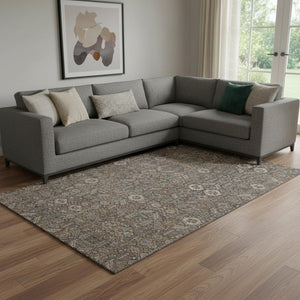 HomeRoots 10' Chocolate and Gray Tribal Area Rug – Washable, UV-Protected, Stain-Resistant, Non-Slip Design! 649864