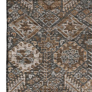 HomeRoots 10' Chocolate and Gray Tribal Area Rug – Washable, UV-Protected, Stain-Resistant, Non-Slip Design! 649864