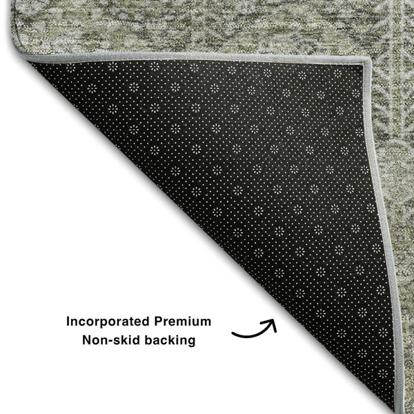 HomeRoots 5' X 8' Gray Tribal Area Rug - Washable, UV-Protected, Stain-Resistant for Modern & Boho Decor 649866