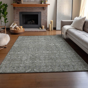 HomeRoots 5' X 8' Gray Tribal Area Rug - Washable, UV-Protected, Stain-Resistant for Modern & Boho Decor 649866