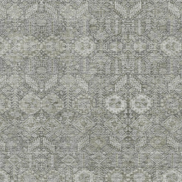 HomeRoots 5' X 8' Gray Tribal Area Rug - Washable, UV-Protected, Stain-Resistant for Modern & Boho Decor 649866