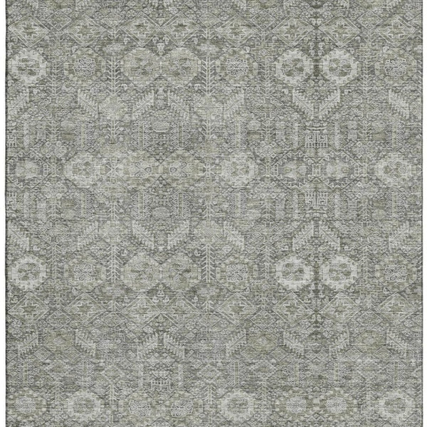 HomeRoots 5' X 8' Gray Tribal Area Rug - Washable, UV-Protected, Stain-Resistant for Modern & Boho Decor 649866