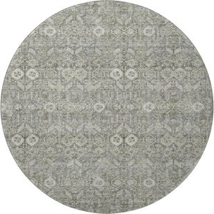 HomeRoots 8' Gray And Ivory Tribal Round Rug - Washable, UV Protected, Durable, Stylish for Any Space 649867