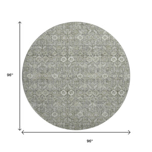 HomeRoots 8' Gray And Ivory Tribal Round Rug - Washable, UV Protected, Durable, Stylish for Any Space 649867