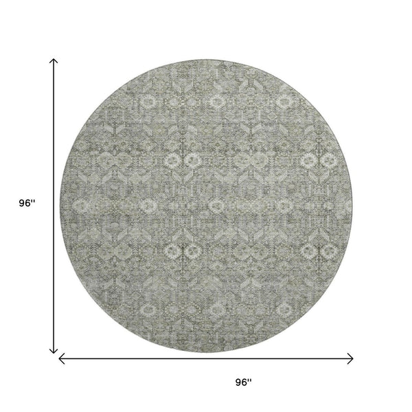 HomeRoots 8' Gray And Ivory Tribal Round Rug - Washable, UV Protected, Durable, Stylish for Any Space 649867