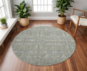 HomeRoots 8' Gray And Ivory Tribal Round Rug - Washable, UV Protected, Durable, Stylish for Any Space 649867
