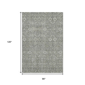HomeRoots 8' X 10' Gray and Ivory Tribal Area Rug - Stylish, Stain-Resistant, UV Protected for Busy Homes 649868