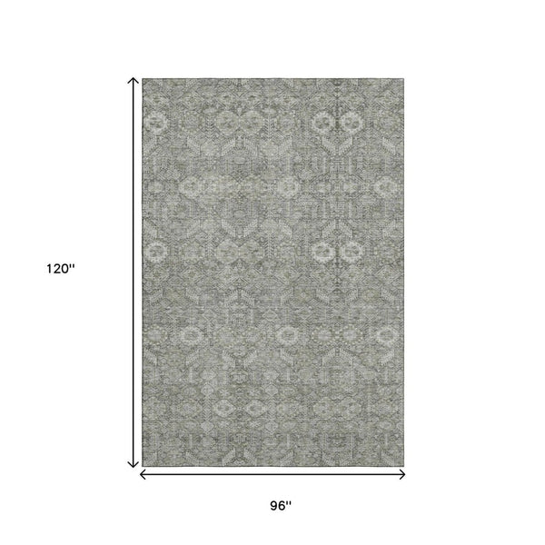 HomeRoots 8' X 10' Gray and Ivory Tribal Area Rug - Stylish, Stain-Resistant, UV Protected for Busy Homes 649868