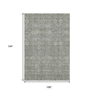HomeRoots 9' X 12' Gray and Ivory Tribal Area Rug - Washable, UV Protected, Stain Resistant for Busy Homes 649869
