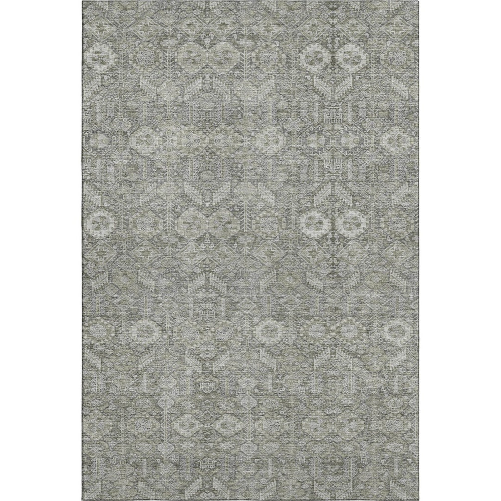 HomeRoots 9' X 12' Gray and Ivory Tribal Area Rug - Washable, UV Protected, Stain Resistant for Busy Homes 649869