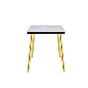 English Elm Modern Marble Look Glass Top Dining Table with Gold Tapered Legs Seats Six W1151S04619