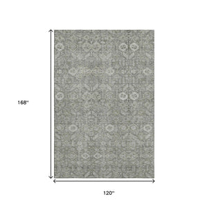 HomeRoots 10' X 14' Gray and Ivory Tribal Area Rug - Durable, Stain-Resistant, UV Protected for Busy Homes 649870