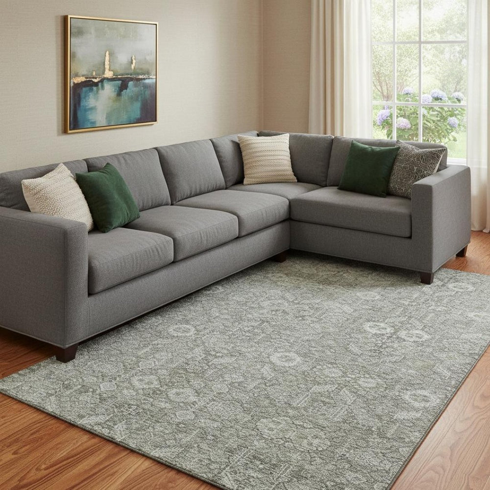 HomeRoots 10' X 14' Gray and Ivory Tribal Area Rug - Durable, Stain-Resistant, UV Protected for Busy Homes 649870