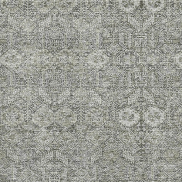 HomeRoots 10' X 14' Gray and Ivory Tribal Area Rug - Durable, Stain-Resistant, UV Protected for Busy Homes 649870