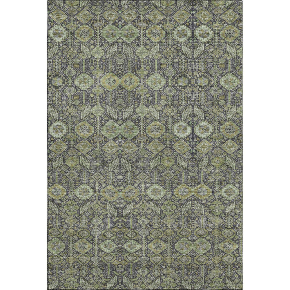 HomeRoots 5' X 8' Washable Green Gray Ivory Tribal Area Rug - UV Protected, Stain Resistant, Durable Design 649872
