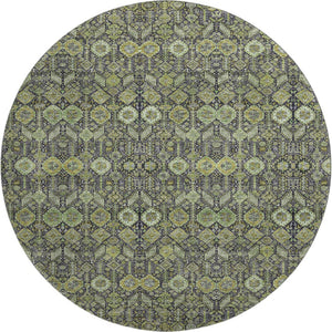 HomeRoots 8' Stylish Green, Gray & Ivory Tribal Round Rug - Washable, UV Protected, Durable & Easy Care! 649873