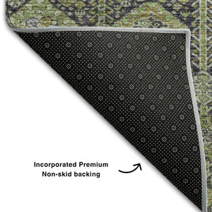 HomeRoots 8' Stylish Green, Gray & Ivory Tribal Round Rug - Washable, UV Protected, Durable & Easy Care! 649873