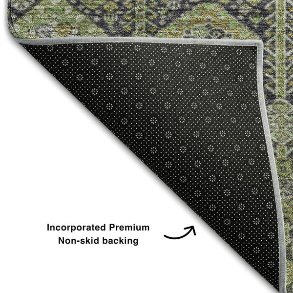 HomeRoots 8' Stylish Green, Gray & Ivory Tribal Round Rug - Washable, UV Protected, Durable & Easy Care! 649873