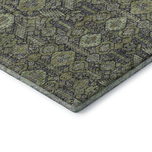 HomeRoots 8' Stylish Green, Gray & Ivory Tribal Round Rug - Washable, UV Protected, Durable & Easy Care! 649873