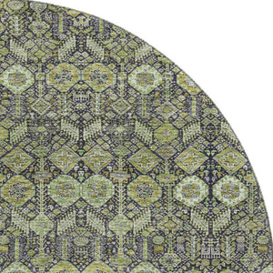 HomeRoots 8' Stylish Green, Gray & Ivory Tribal Round Rug - Washable, UV Protected, Durable & Easy Care! 649873