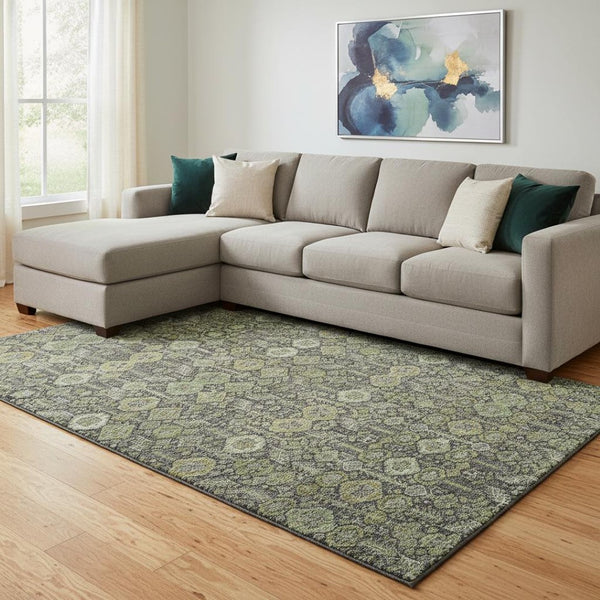 HomeRoots 10' X 14' Tribal Area Rug in Green, Gray & Ivory - Durable, Washable, UV Protected for Everyday Life 649876