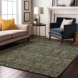 HomeRoots 10' X 14' Tribal Area Rug in Green, Gray & Ivory - Durable, Washable, UV Protected for Everyday Life 649876