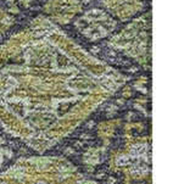 HomeRoots 10' X 14' Tribal Area Rug in Green, Gray & Ivory - Durable, Washable, UV Protected for Everyday Life 649876