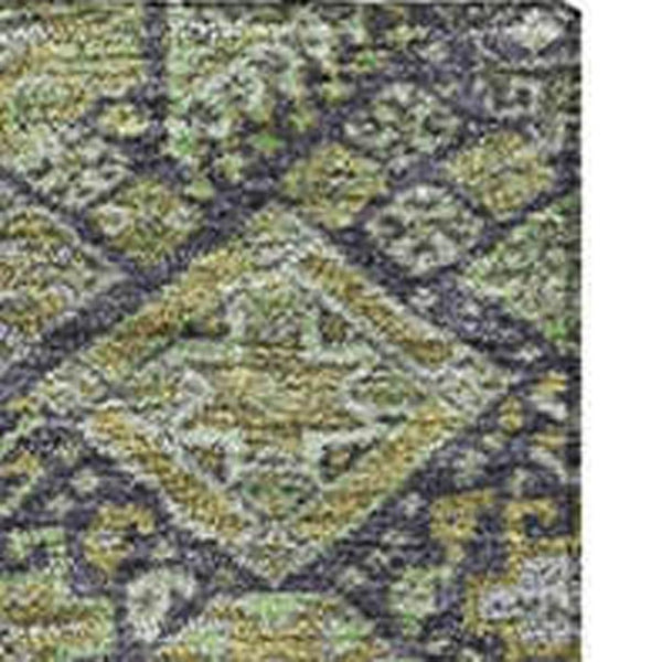 HomeRoots 10' X 14' Tribal Area Rug in Green, Gray & Ivory - Durable, Washable, UV Protected for Everyday Life 649876