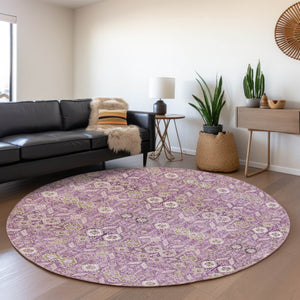 HomeRoots 8' Stylish Lavender & Ivory Tribal Round Rug - UV Protected, Washable, Durable for Indoor/Outdoor Use 649879
