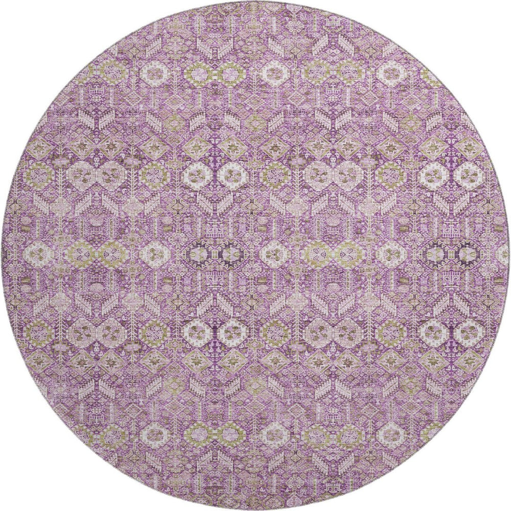 HomeRoots 8' Stylish Lavender & Ivory Tribal Round Rug - UV Protected, Washable, Durable for Indoor/Outdoor Use 649879